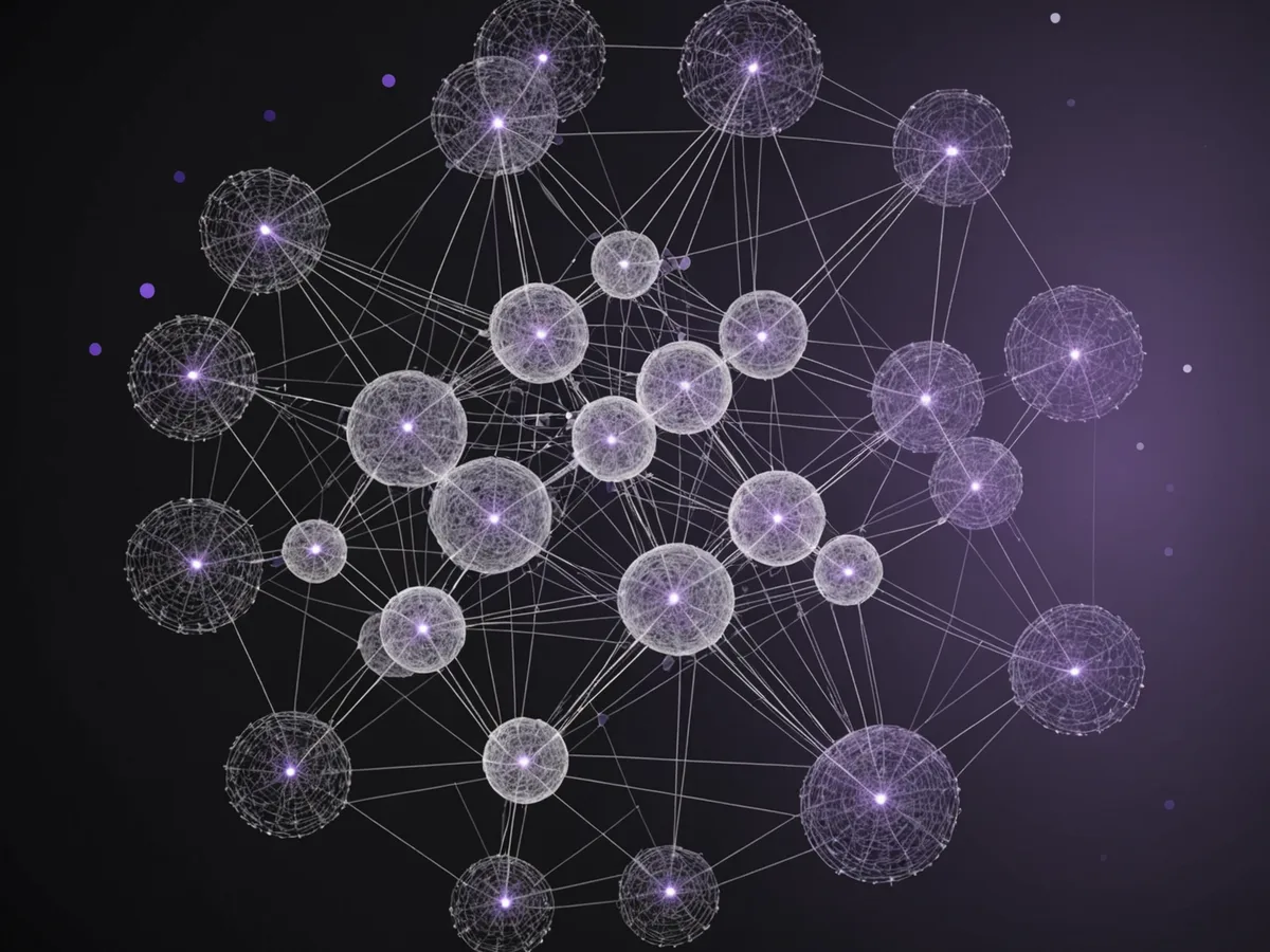 Abstract network graph showing transaction node cluster with anomaly detection